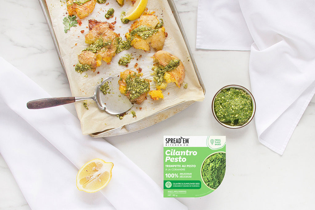 Crispy Smashed Potatoes With Cilantro Pesto