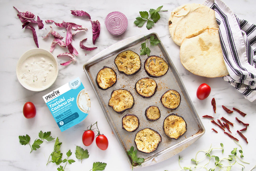 Roasted Eggplant Naan With Garlic Tzatziki