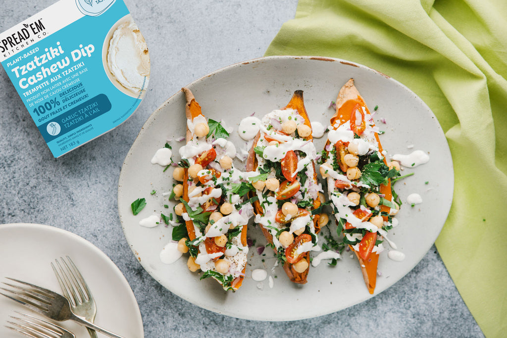 Stuffed Sweet Potato With Garlic Tzatziki Sauce