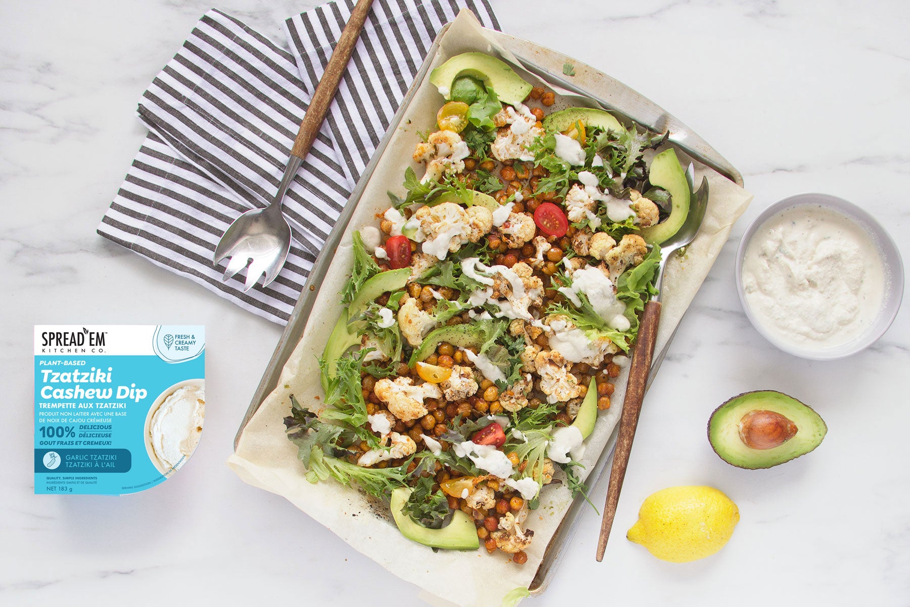Roasted Cauliflower And Chickpea Salad With Tzatziki